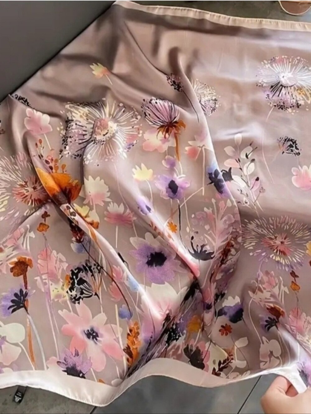 Floral Satin Scarf in Dusty Pink